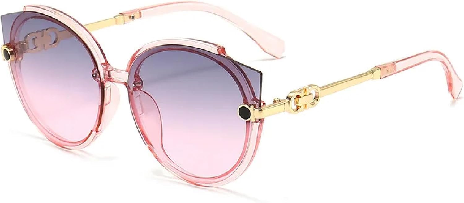 

Солнцезащитные очки «кошачий глаз» для женщин, круглые солнцезащитные очки для мужчин, большие солнцезащитные очки, чайный оттенок, защита от УФ-излучения UV400 DSVIGF, Pink Bluepink