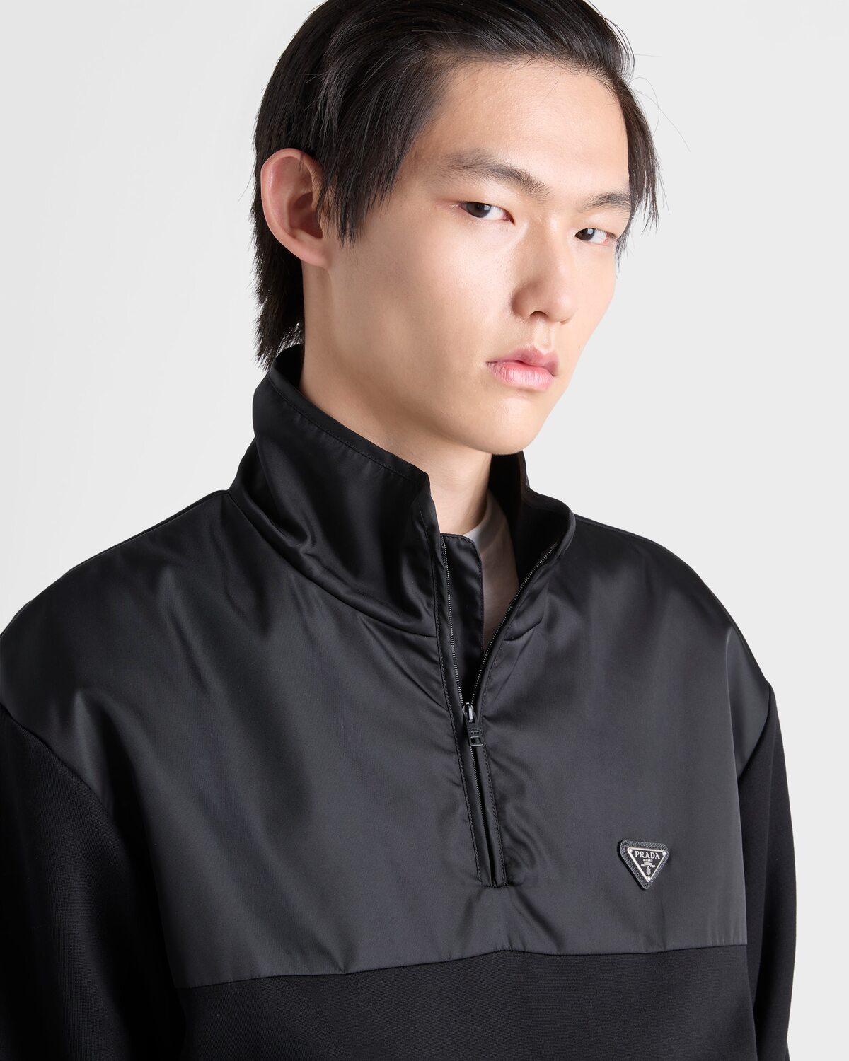 Куртка на молнии из хлопкового флиса с деталями из Re-Nylon Prada, черный — фото 3