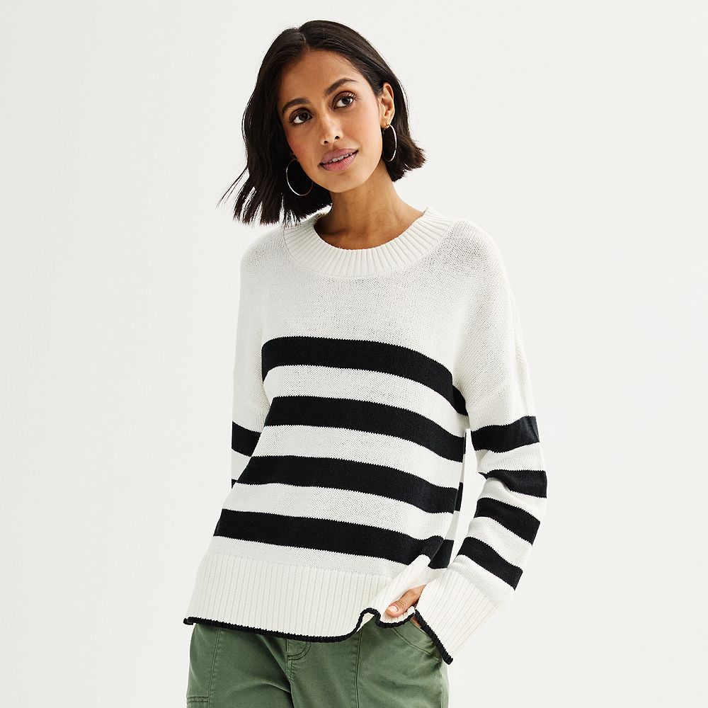 

Женский свитер Sonoma Goods For Life с круглым вырезом и боковыми разрезами, цвет Ivory Ore Stripe