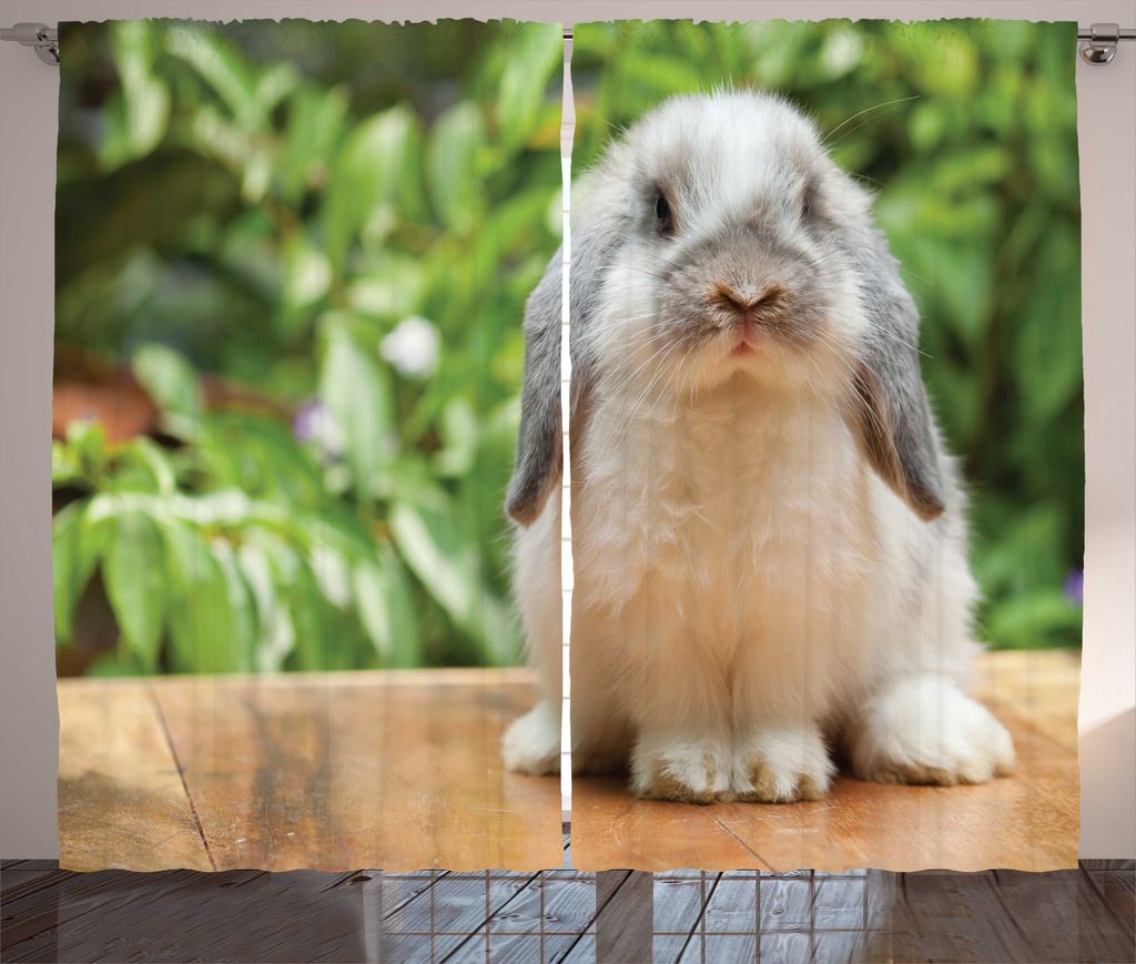 

Занавеска ABAKUHAUS Bunny в деревенском стиле, фотография Holland Lop Rabbit, ленточная занавеска с рюшами для спальни, петлями и крючками, 280 x 175 см, разноцветная