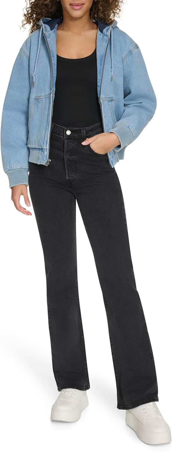 Женская куртка-бомбер Levi's Workwear Hoody Bomber (стандартные и большие размеры), Light Wash Denim (Filled) — фото 2