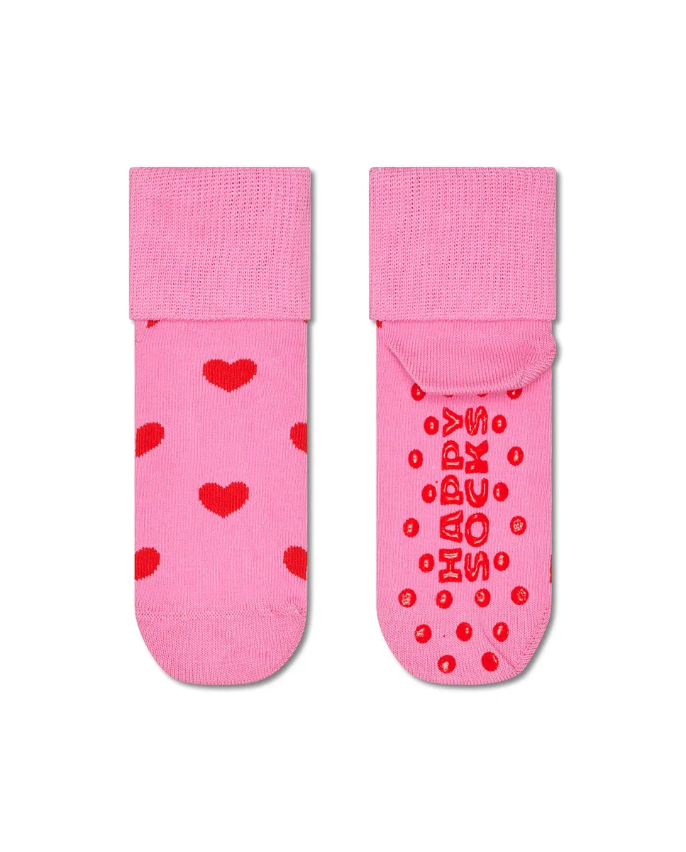 

Длинные противоскользящие носки для девочки с розовым принтом и сердечками Happy Socks