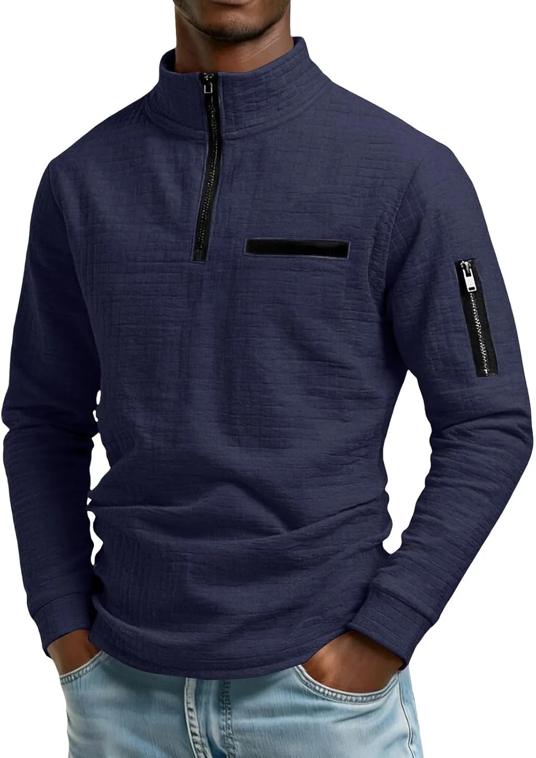 Мужской свитер 1/4 Zip с вафельной текстурой — фото 2