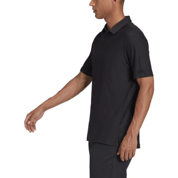 Футболка Men's adidas Solid Color Logo Embroidered Short Sleeve Black Polo Shirt, черный — фото 3