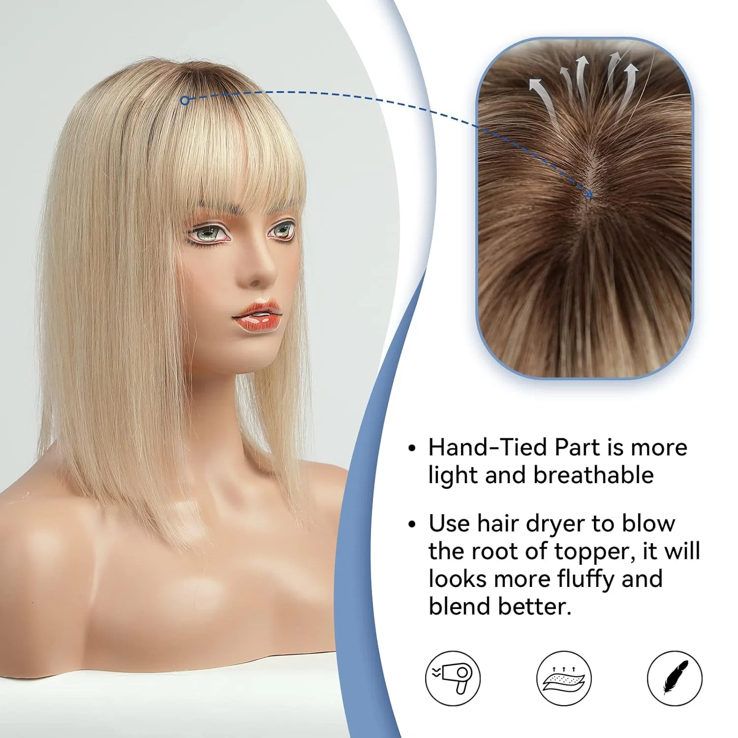 Женский накладной шиньон HAIRCUBE Ombre Light Blonde из натуральных волос с челкой Haircube — фото 3