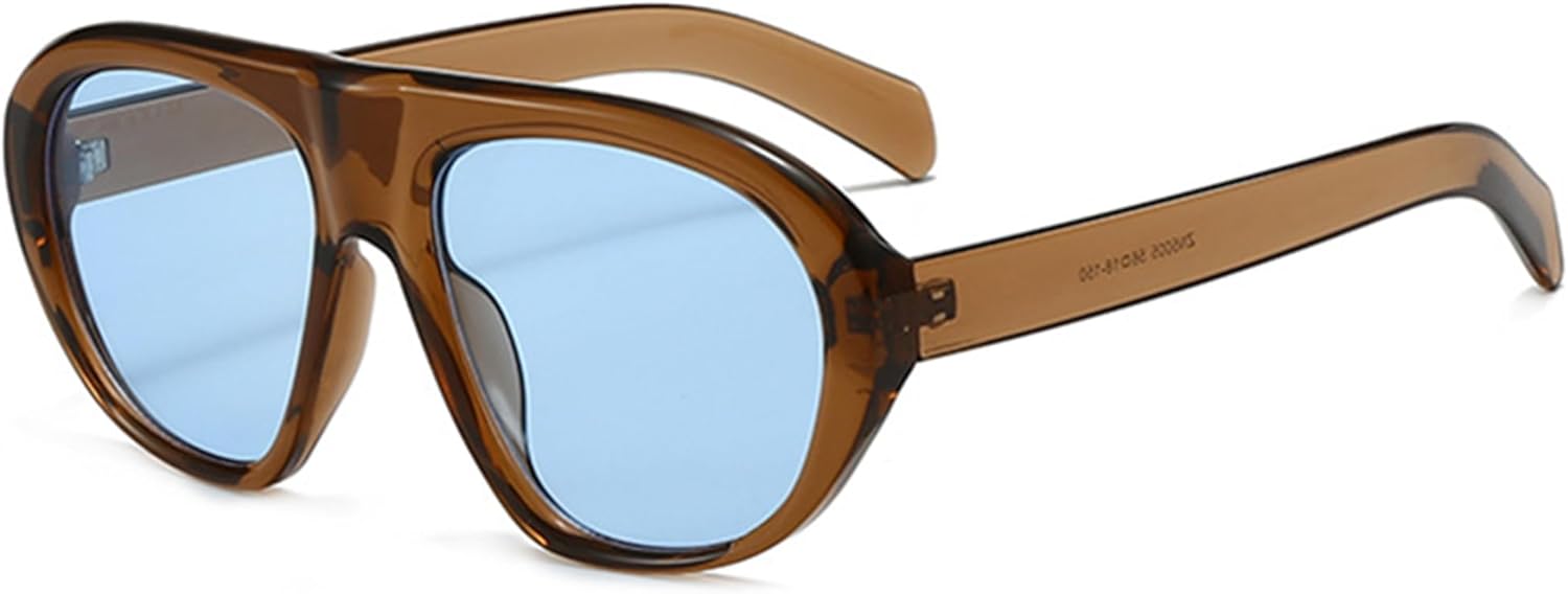 

bullabulling Большие овальные солнцезащитные очки для женщин, модные очки-пилот в стиле 70-х, большие очки для мужчин и женщин, для активного отдыха и путешествий, защита от УФ-излучения, Tea Blue