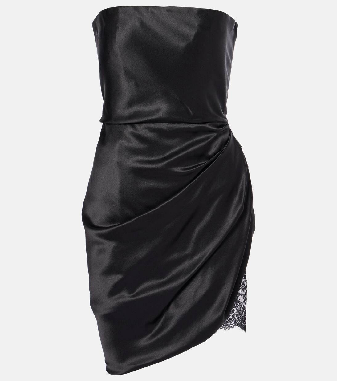 

Мини-платье из шелкового атласа с кружевной отделкой Saint Laurent, черный