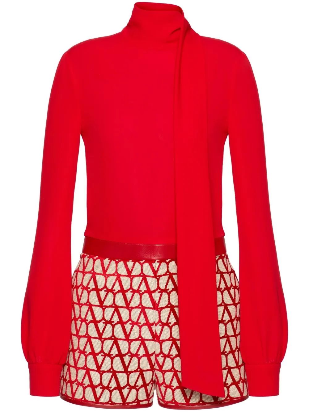 

Комбинезон с высоким воротником и вышитым логотипом Valentino Garavani, красный