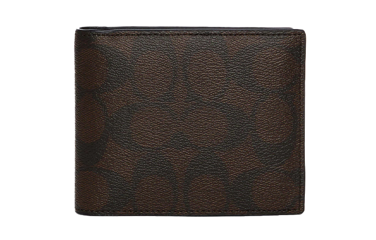 

COACH Трехсекционный кошелек из холста с кожаным держателем для карт унисекс темно-коричневый хаки