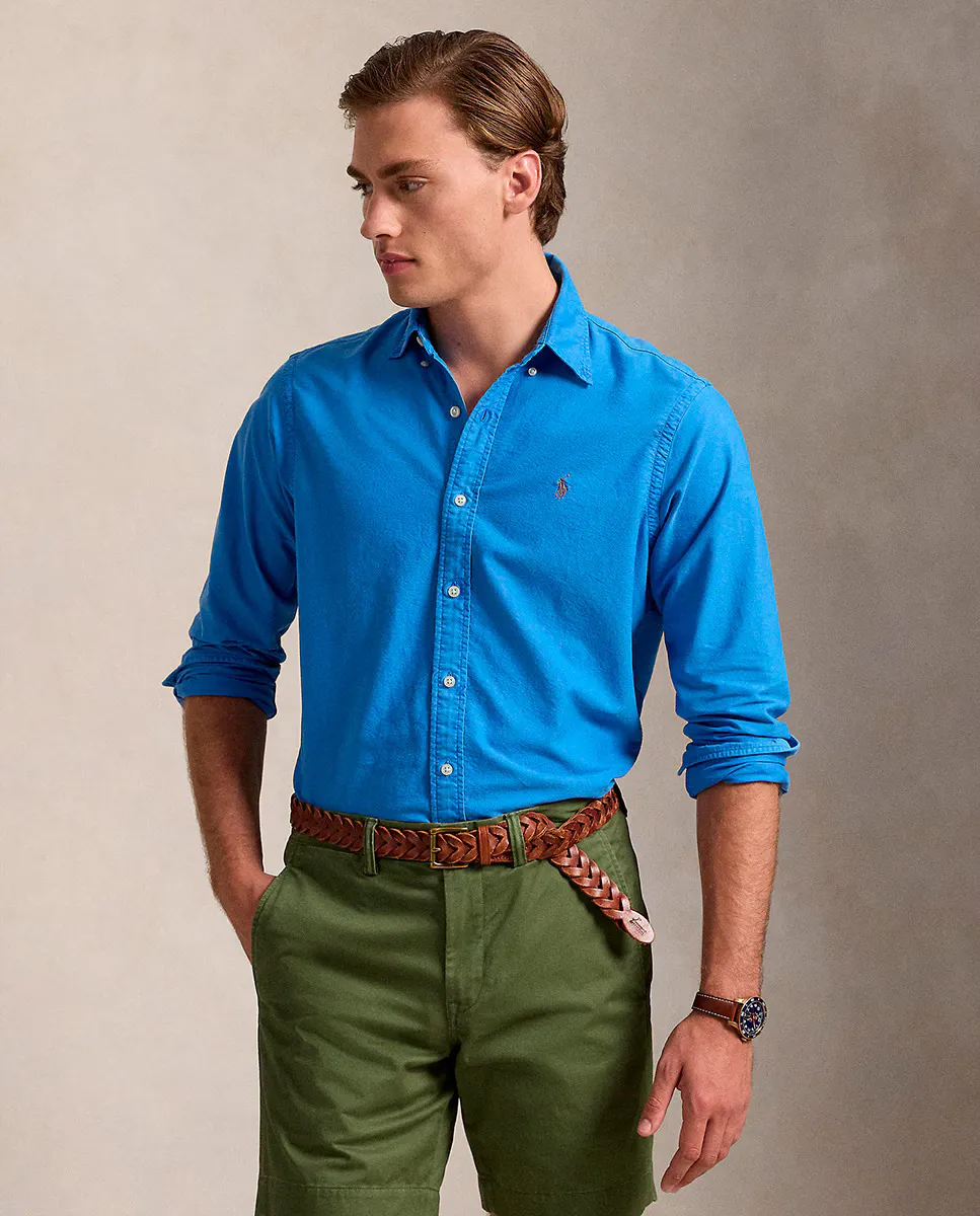 

Мужская рубашка Оксфорд из хлопка классического кроя Polo Ralph Lauren, голубой