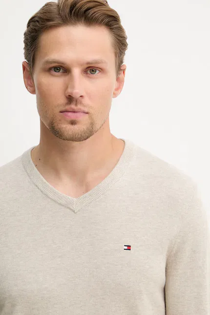 Свитер классический с V-образным вырезом Tommy Hilfiger, бежевый — фото 4