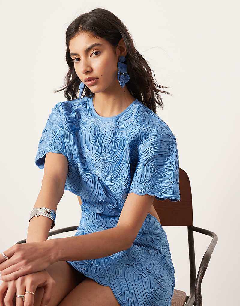 

Синее атласное платье мини с вырезами и вышивкой ASOS EDITION