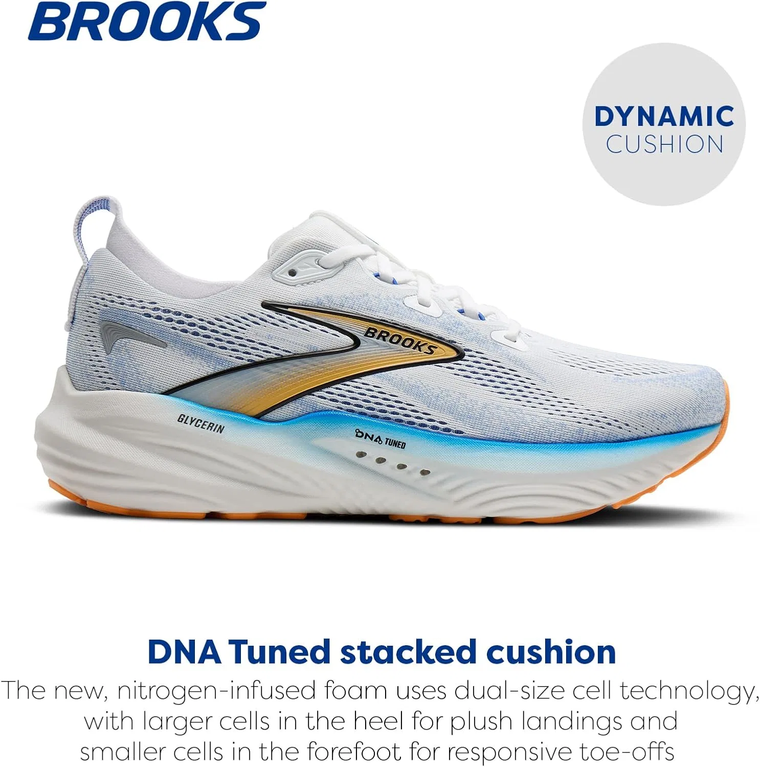 Мужские беговые кроссовки Brooks Glycerin 22 нейтрального цвета, White Cobalt Orange — фото 2