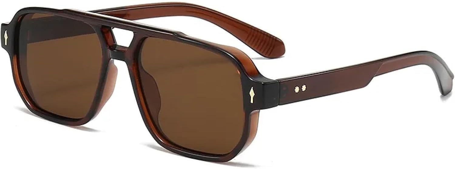 

Солнцезащитные очки с защитой UV400 | Двойная перемычка, прозрачные линзы Ocean, заклепки | для женщин и мужчин, для занятий спортом на открытом воздухе и вождения DSVIGF, Brown