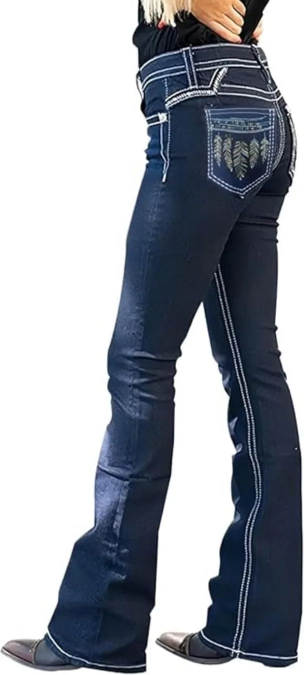

Джинсы Bootcut для женщин, Stretchy с вышивкой цветов Alilyol