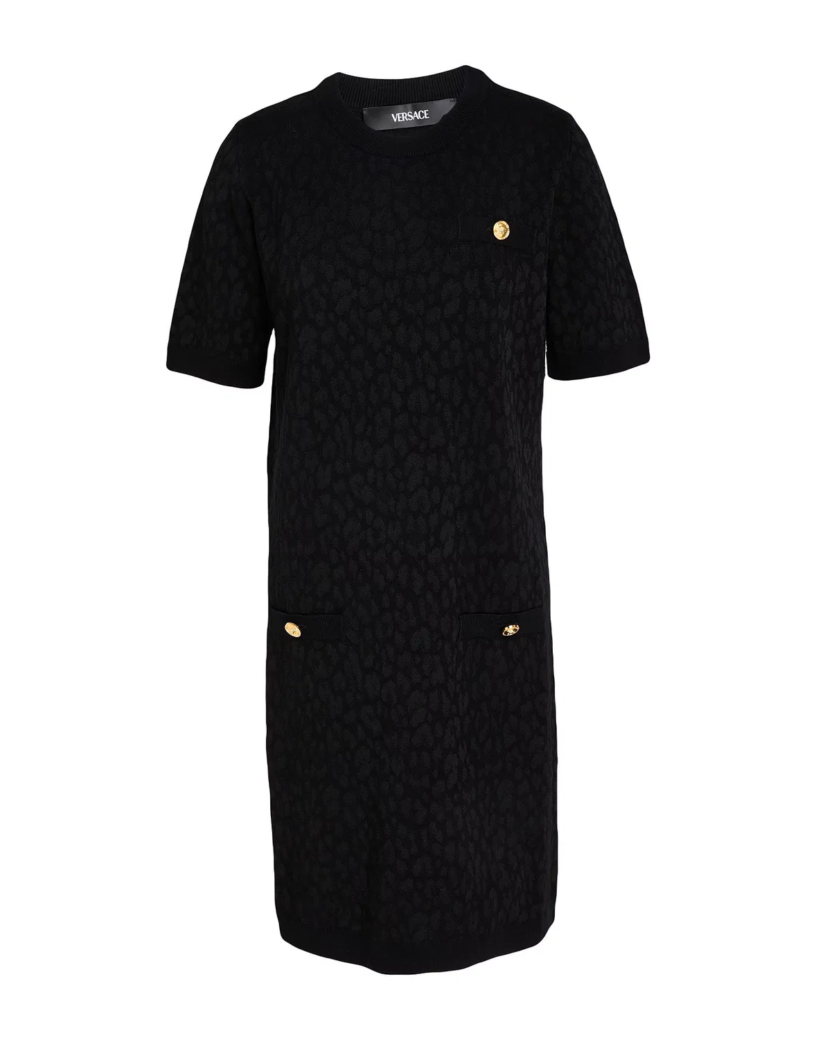 Платье мини с леопардовым принтом VERSACE черное