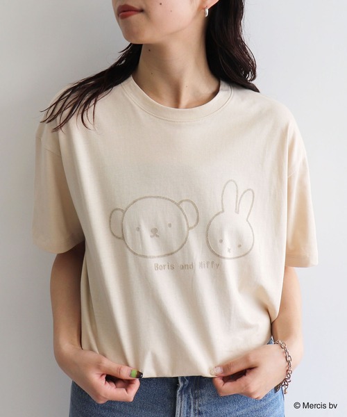 

Футболка с короткими рукавами, бархатный принт Miffy, бежевый