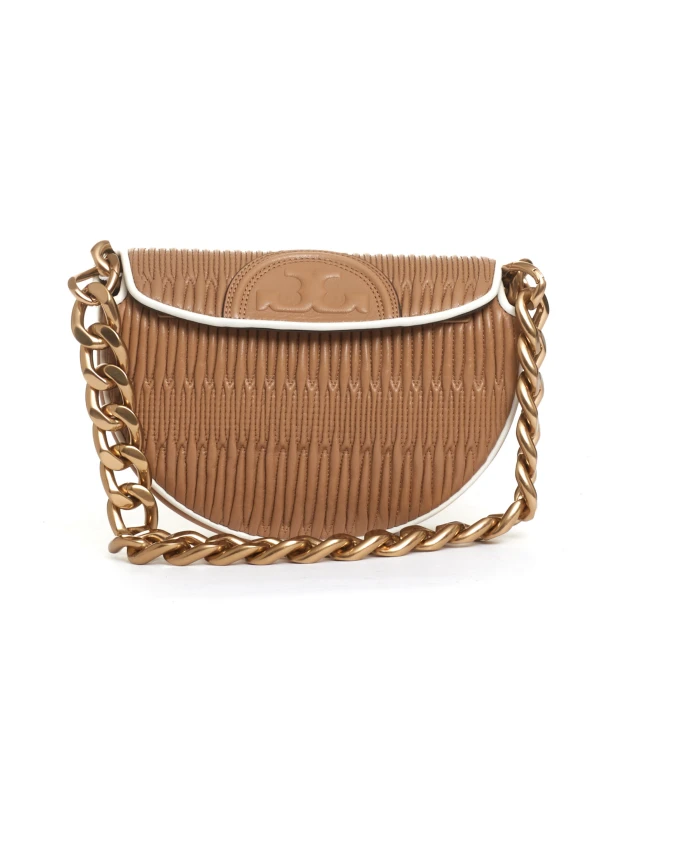 

Бежевая кожаная сумка через плечо Tory Burch, коричневый