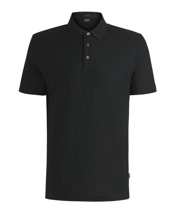 

Поло-Рубашка из жаккардовой хлопковой ткани с монограммой, черная. Hugo, черный