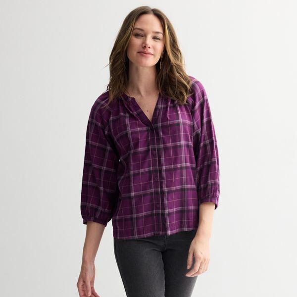

Женская клетчатая блуза с застежкой на пуговицы Sonoma Goods For Life, цвет berry burgundy plaid