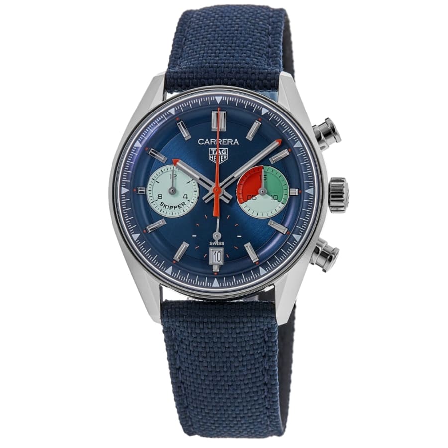 

Мужские часы Tag Heuer Carrera Chronograph Skipper Automatic с синим циферблатом и тканевым ремешком CBS2213.FN6002
