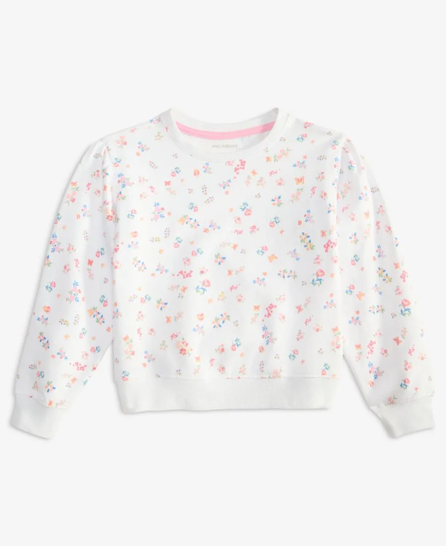 Детская толстовка с цветочным принтом и круглым вырезом, размеры XS-XL Epic Threads, Bright Whi — фото 2