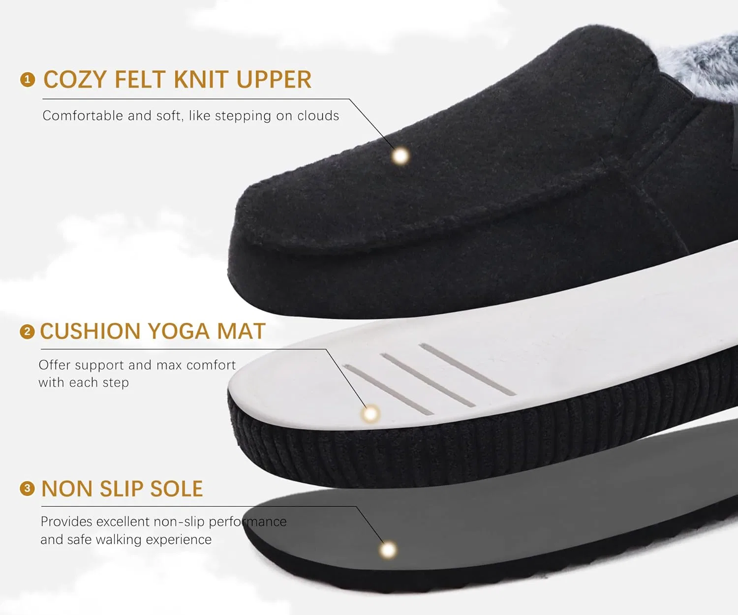 Тапочки с поддержкой стопы ONCAI, Moccasins Black — фото 4
