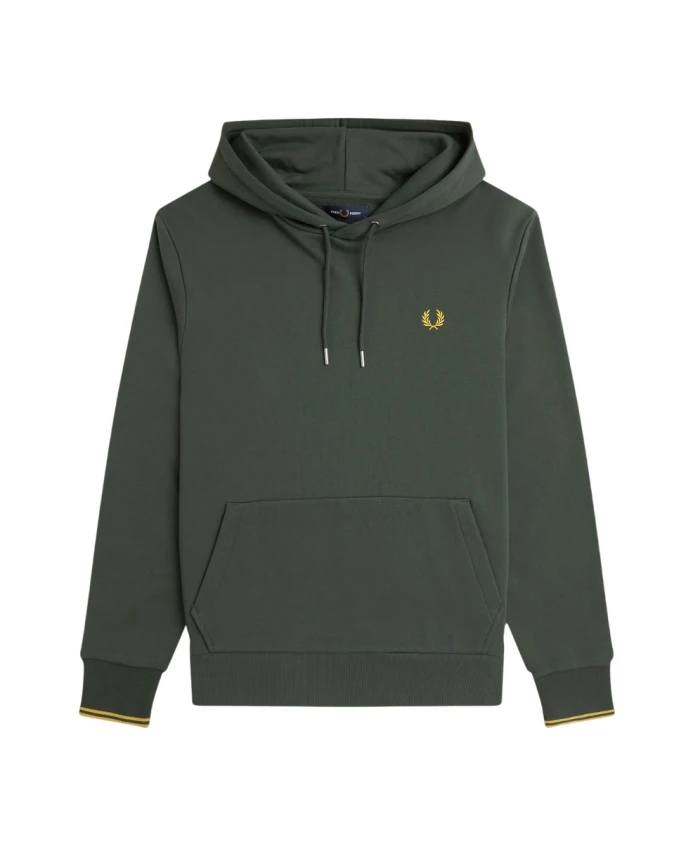 

Зеленая толстовка с капюшоном и двойной полосой. Fred Perry, зеленый