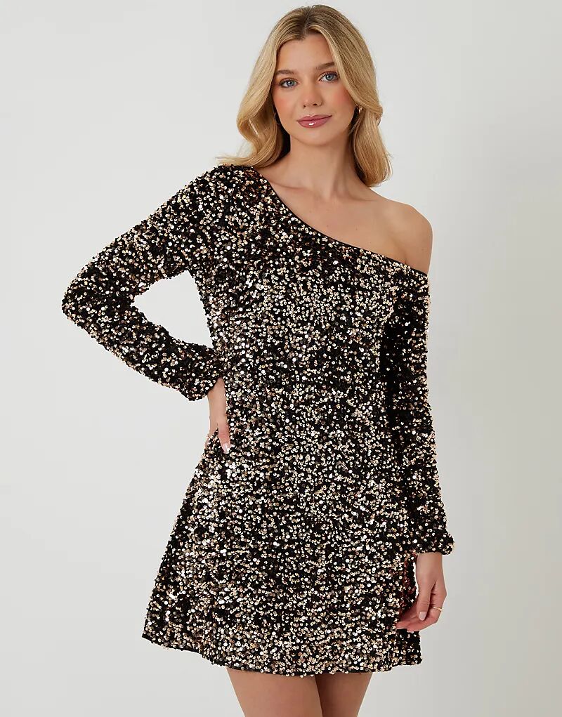 

Мини-платье Threadbare Sequin Velour с вырезом-лодочкой, черное