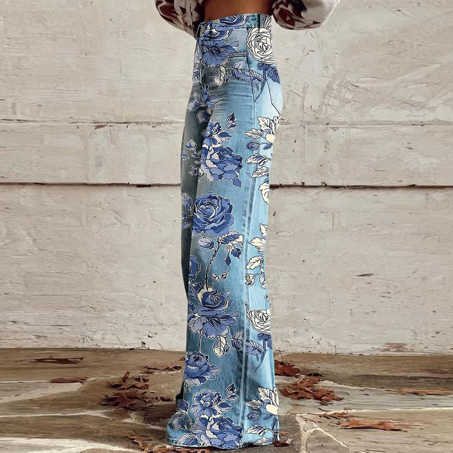 Джинсы с цветочным принтом, Wide Leg, Blue — фото 3