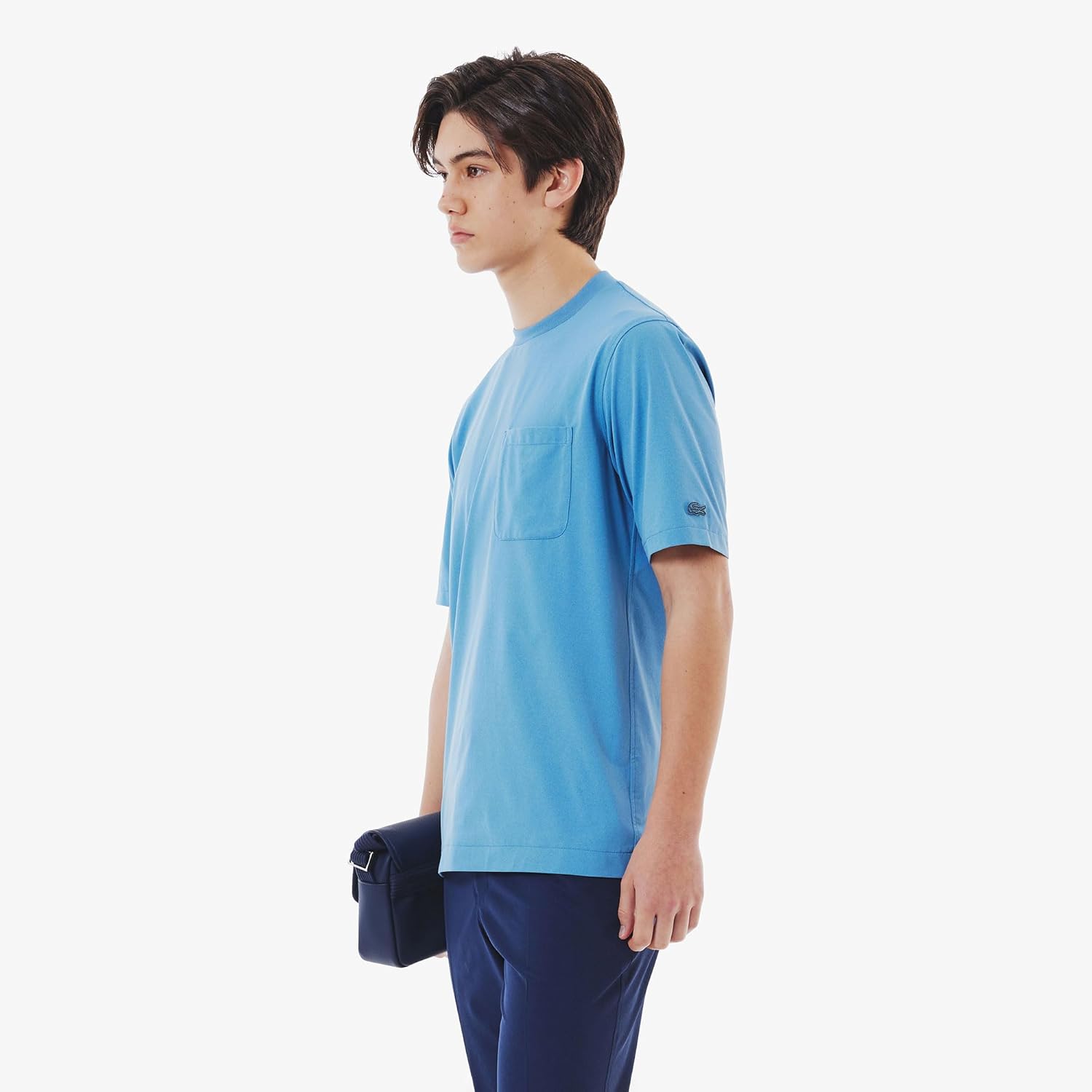 Мужская футболка Lacoste с карманом, быстросохнущая, эластичная, из эластичного материала, серовато-синий — фото 3