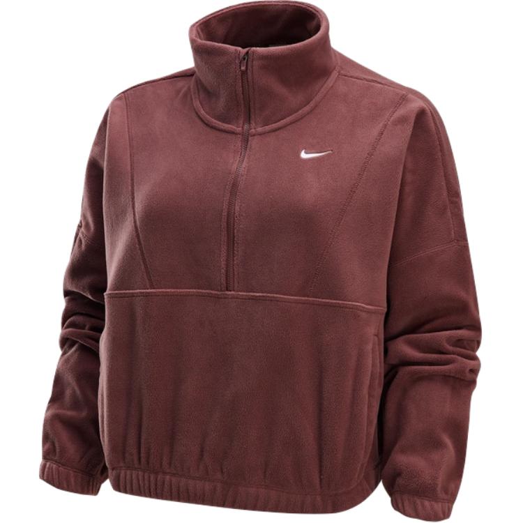 Женская утепленная оверсайз флисовая толстовка с молнией до половины Nike, красно-коричневый — фото 2