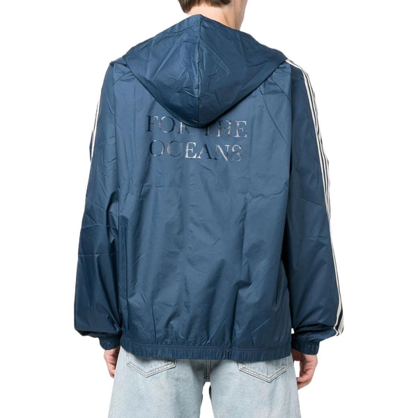 Куртка Men's adidas originals Logo Printing Pattern Hooded Drawstring Sports Jacket Blue, синий — фото 4