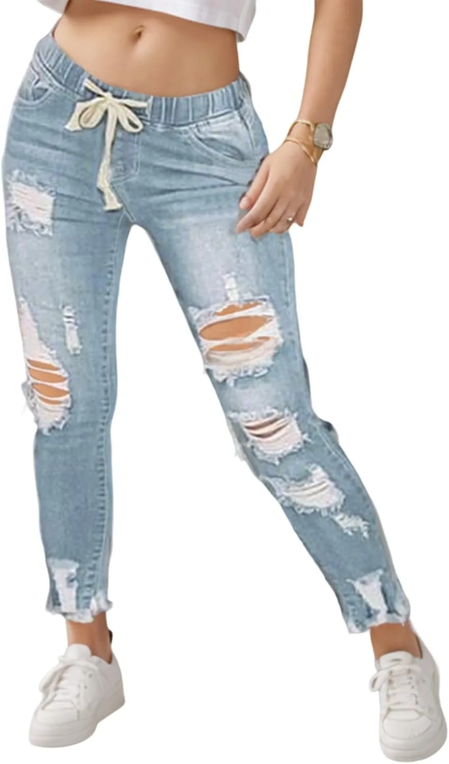 

Женские джинсы скинни рваные низкая посадка эластичный пояс distressed деним плюс размер stretchy slim fit джоггеры