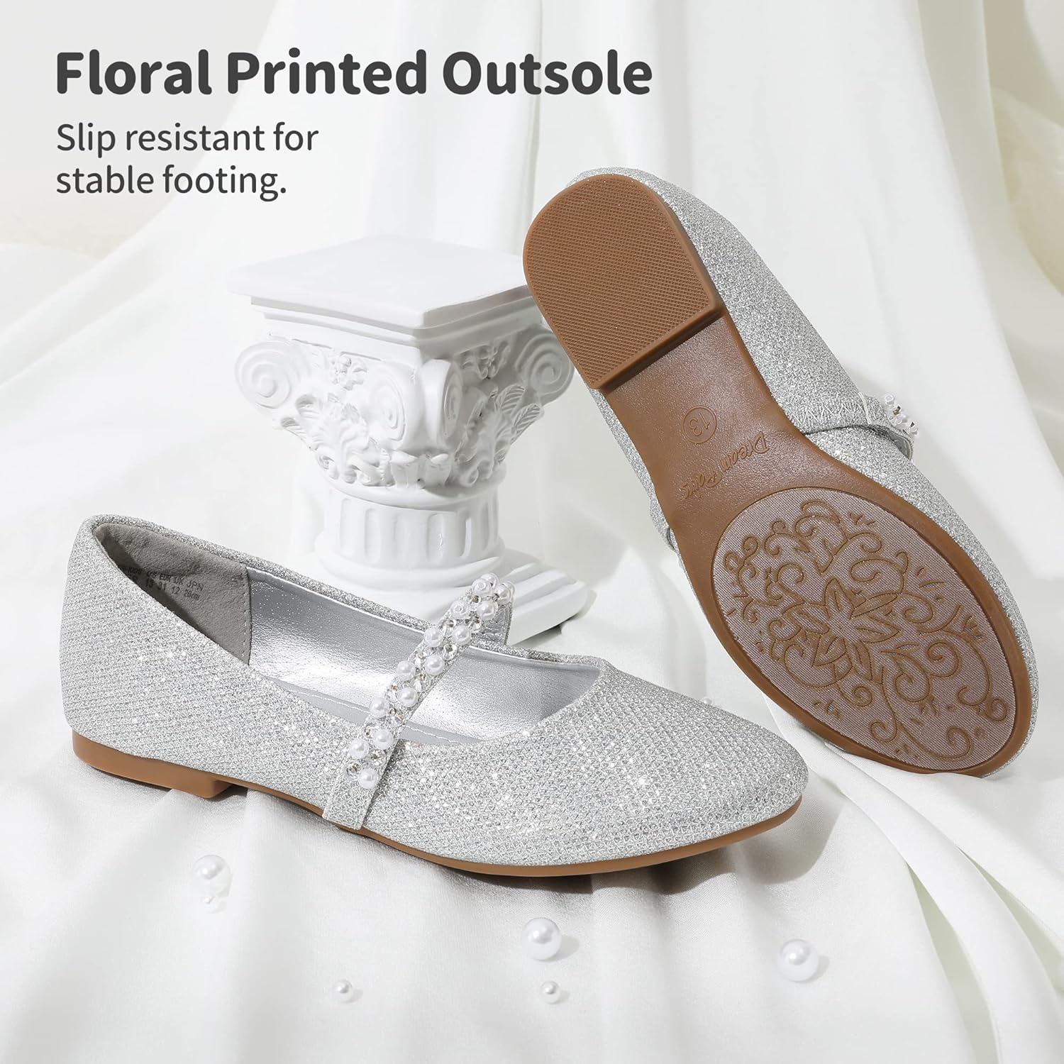 Туфли для девочек DREAM PAIRS Mary Jane Ballerina Flats для свадьбы, вечеринок (малыши/маленькие дети/старшие дети), серебро — фото 4