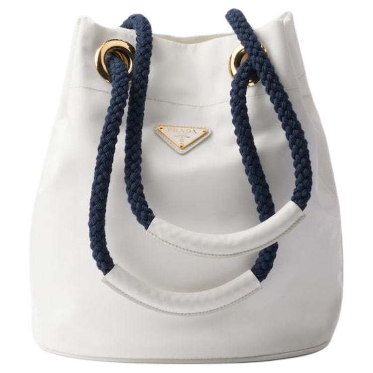 

Нейлоновая полиамидная сумка-ведро, женская маленькая сумка через плечо, белая и PRADA, Set (Bag+Dust Bag)