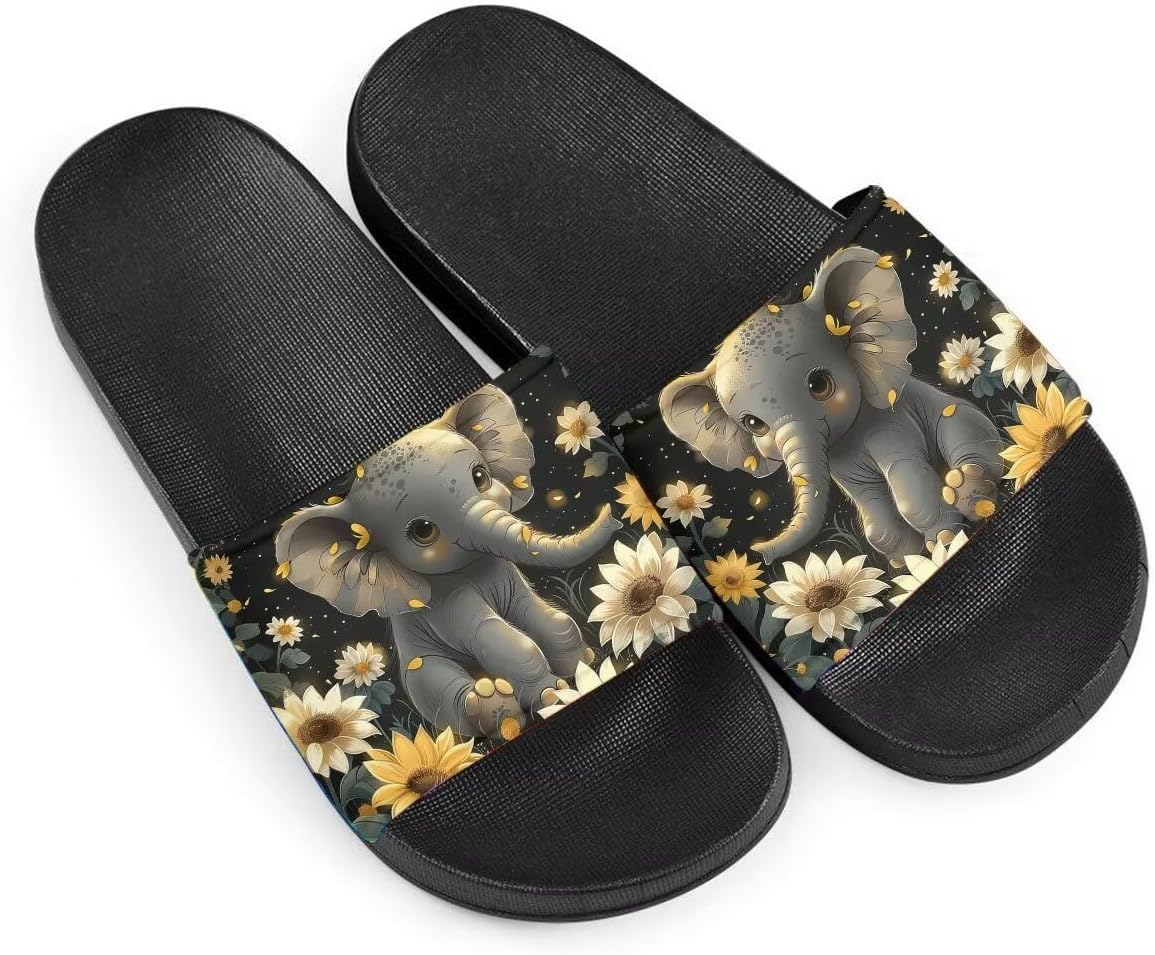 

Женские слайд-сандалии GETELINSENG с принтом слона, нескользящие летние домашние тапочки для девушек, шлепанцы на пляж, спортивные сандалии, Dreamy Sunflower Elephant