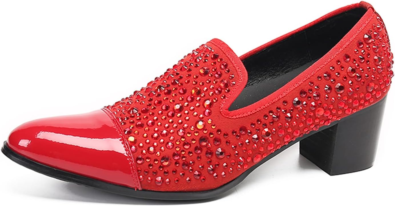

Мужские лоферы Santimon с кристаллами и эластичной застежкой - лакированные лоферы с квадратным каблуком для вечеринок, свадеб, танцев, выпускных и вечернего выхода, красный