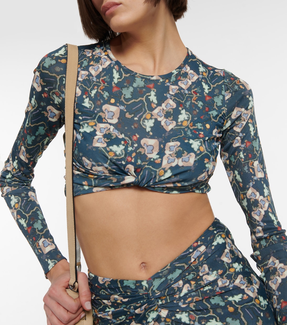 Укороченный топ из джерси с цветочным принтом Jinea Isabel Marant, Teal — фото 4