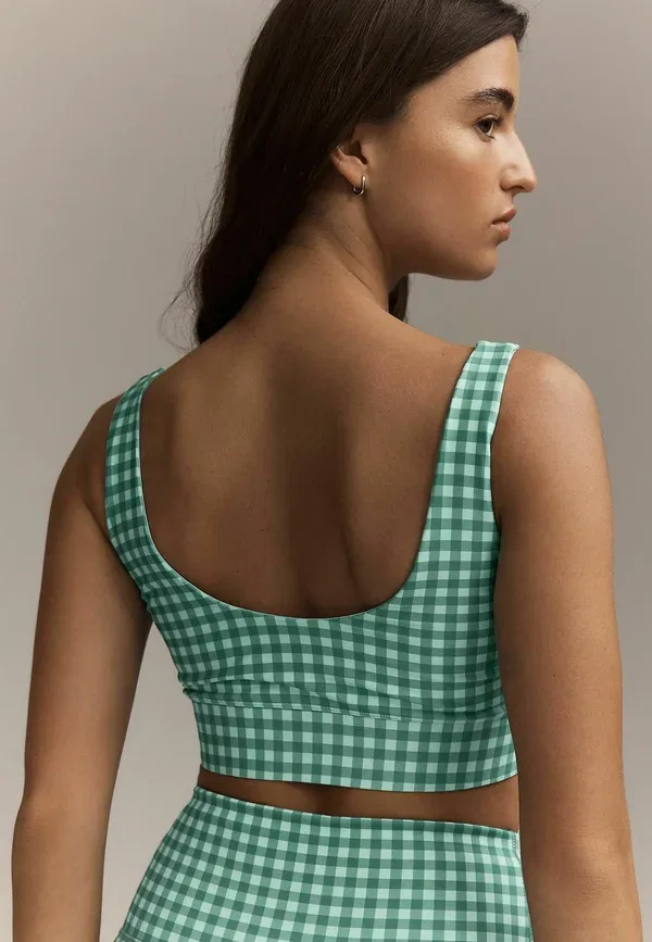 Топ спортивный Next, Regular fit active power scoop back sports bra, зеленая клетка — фото 2