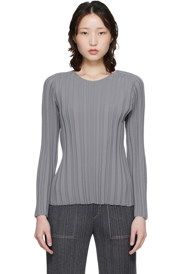 

Вязаный топ в рубчик Pleats Please Issey Miyake, серый