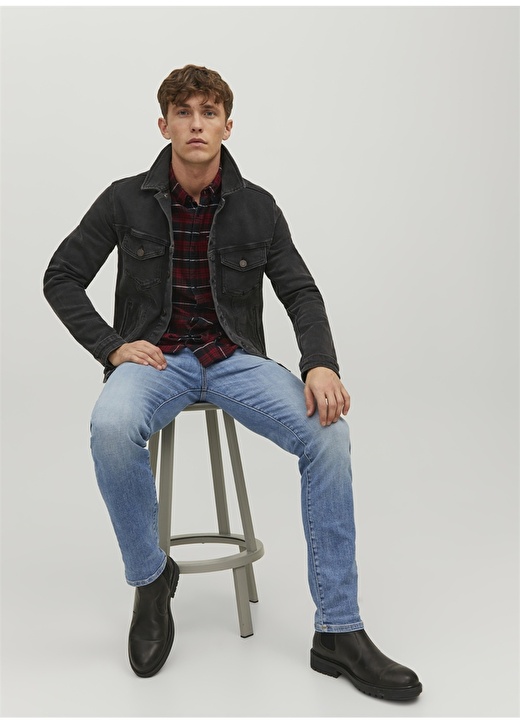 

Узкие прямые синие мужские джинсовые брюки с нормальной талией Jack & Jones