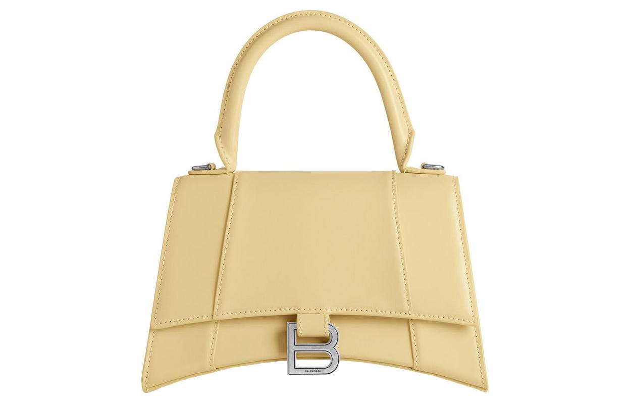 

Balenciaga Сумка-мессенджер Hourglass из блестящей телячьей кожи, маленький размер, женская, светло-желтая