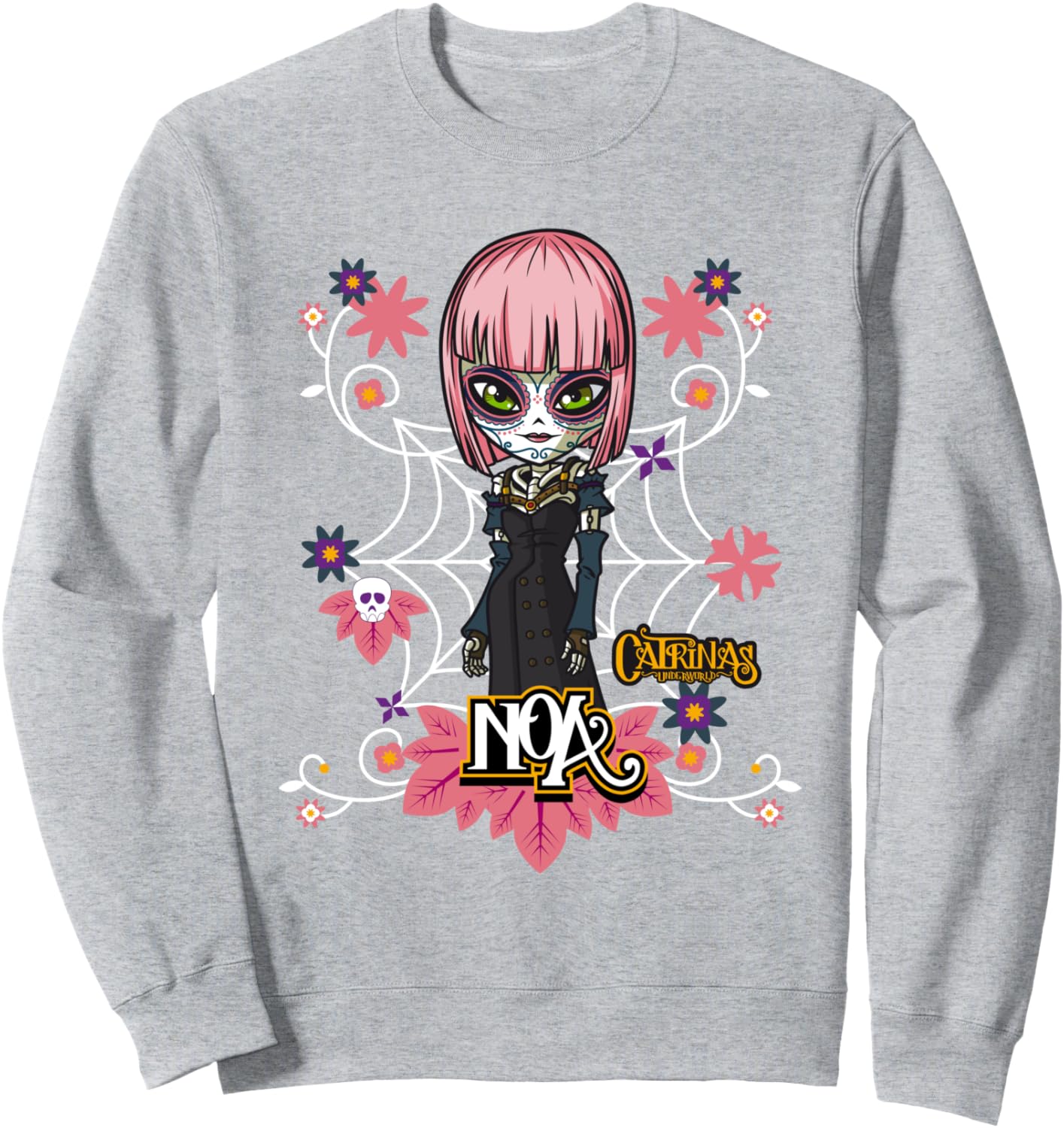 

Подземный мир Катрины - красочная толстовка с дизайном ко Дню мертвых Catrinas, серый