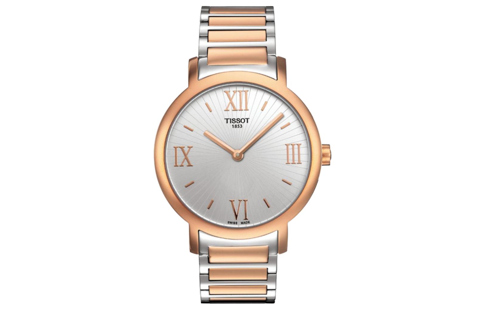 

TISSOT Часы Quartz Movement Women's Watch Watch 34mm Silver Dial Stainless Steel Case Stainless Steel Watchband, Rose Gold