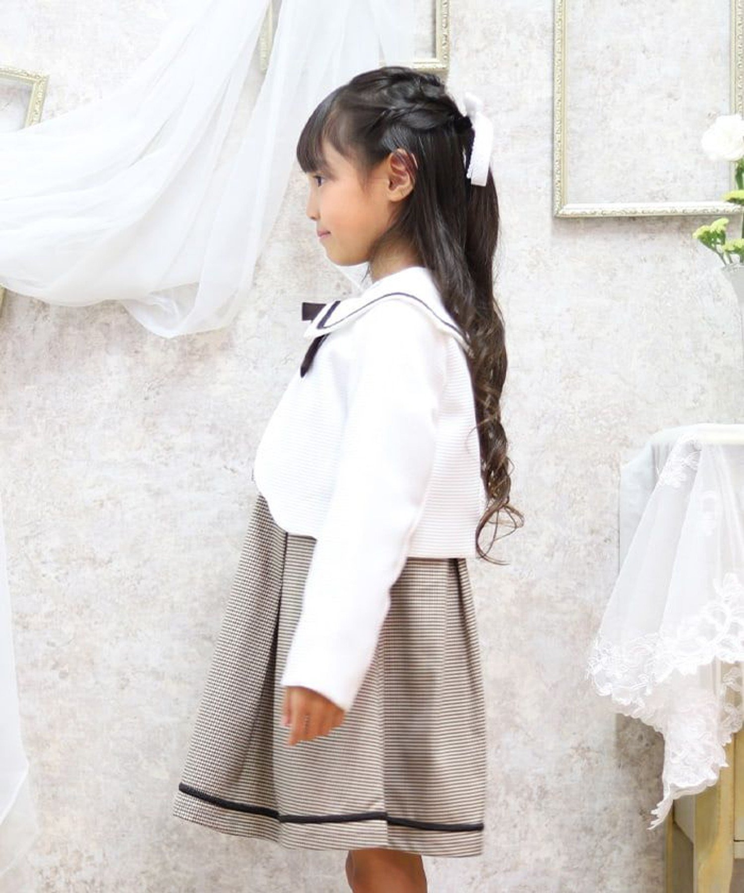 Жилет болеро из твида с лентой на спине Axes Femme Kids, white — фото 2