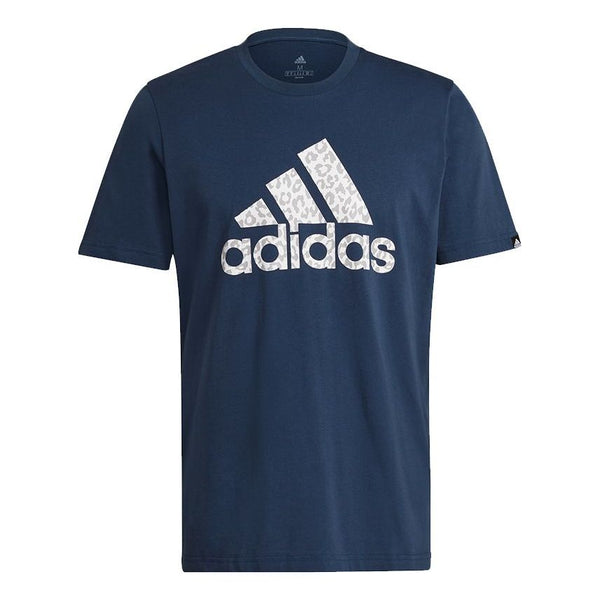 

Футболка m leo lg t leopard print logo printing sports round neck short sleeve navy blue Adidas, синий