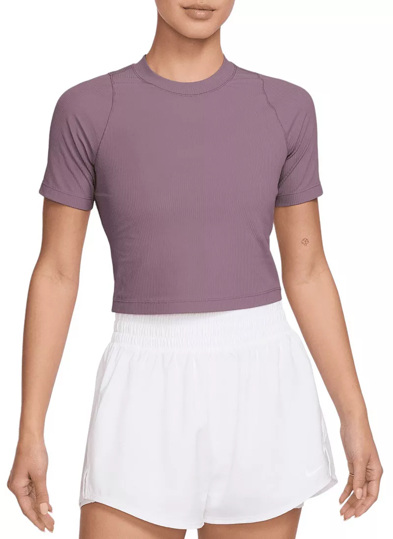 

Женская футболка с короткими рукавами Nike Zenvy Rib Dri-FIT, цвет Plum Dust