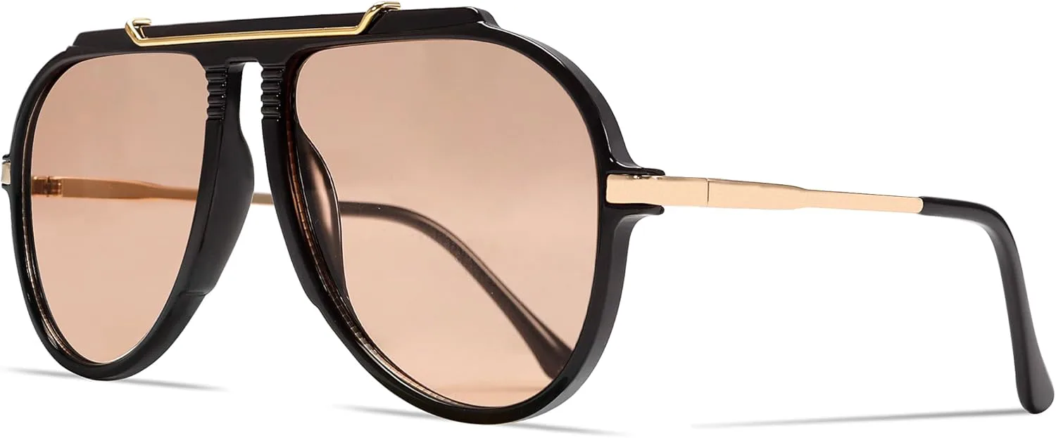 

Большие солнцезащитные очки-авиаторы для женщин и мужчин, ретро 70-х годов, золотистый металлик, квадратная форма, не спутываются GUVIVI, Black Frame - Champagne Lens