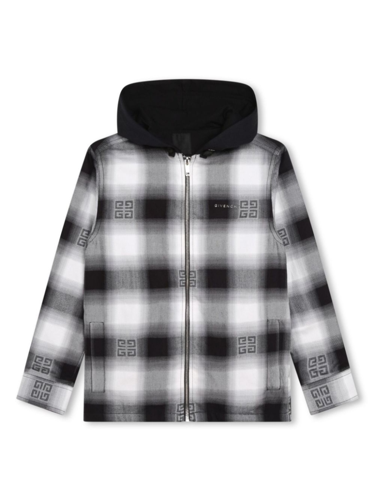 

Givenchy Kids клетчатая куртка-рубашка с логотипом 4G, черный